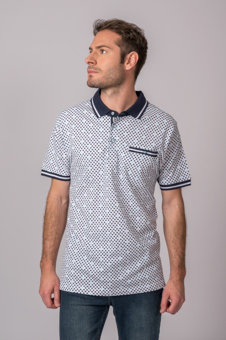 Polo de manga corta para hombre en color blanco y estampado de peces