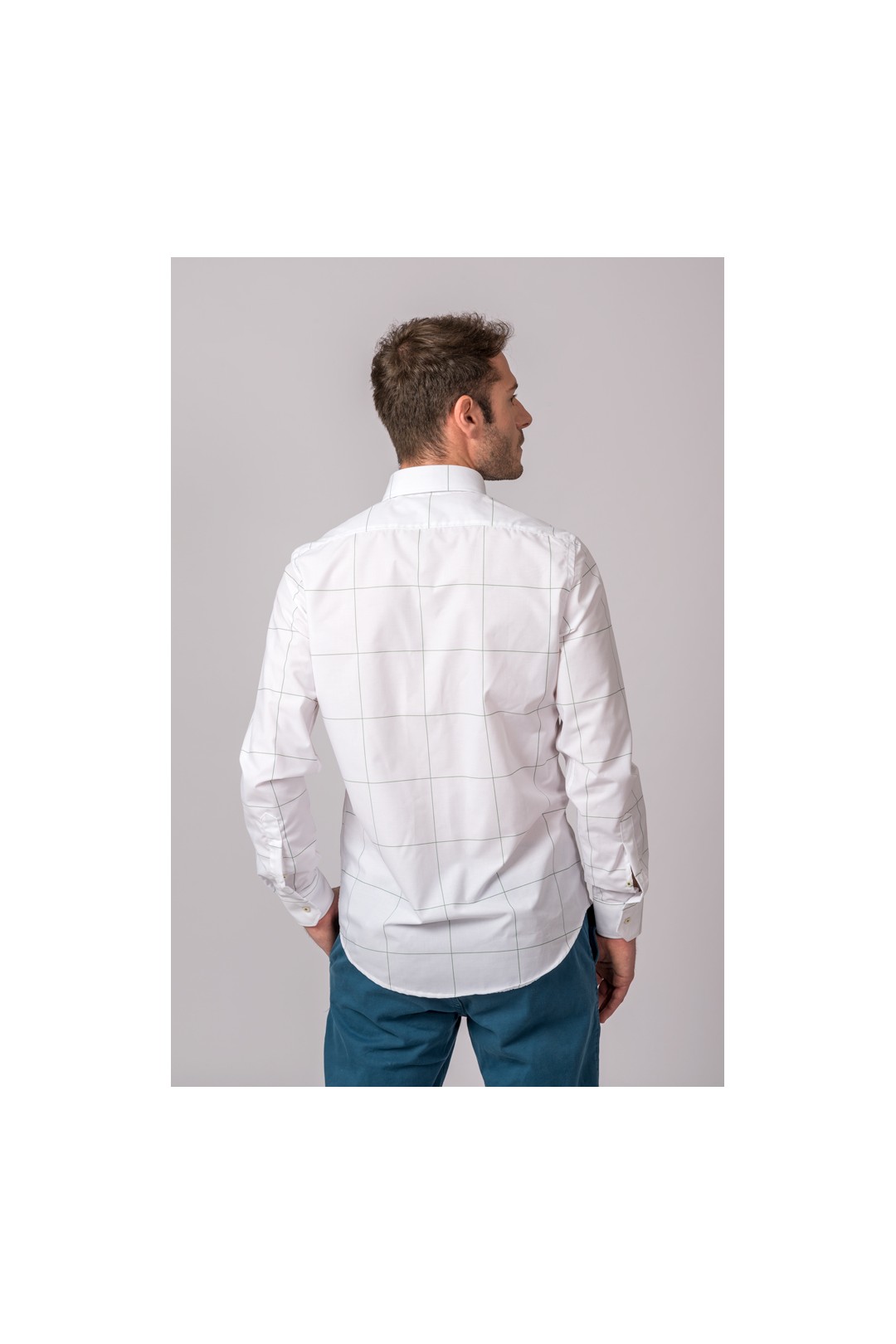 CAMISA BLANCA CUADRO FINO VERDE
