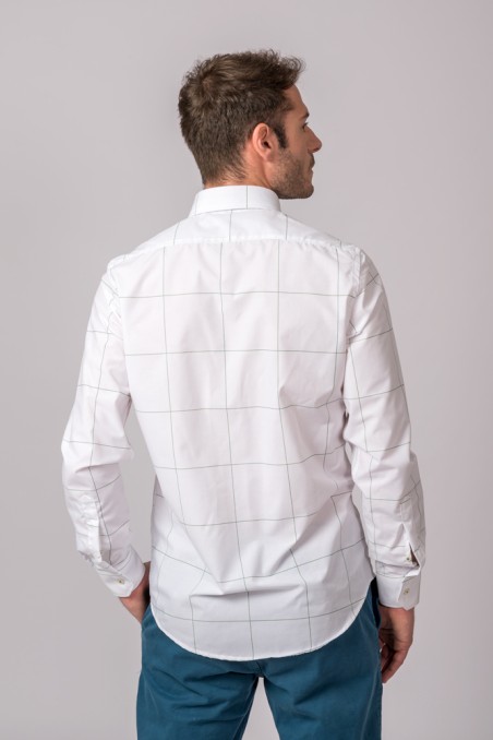 CHEMISE BLANCHE CARREAUX FINS VERTS