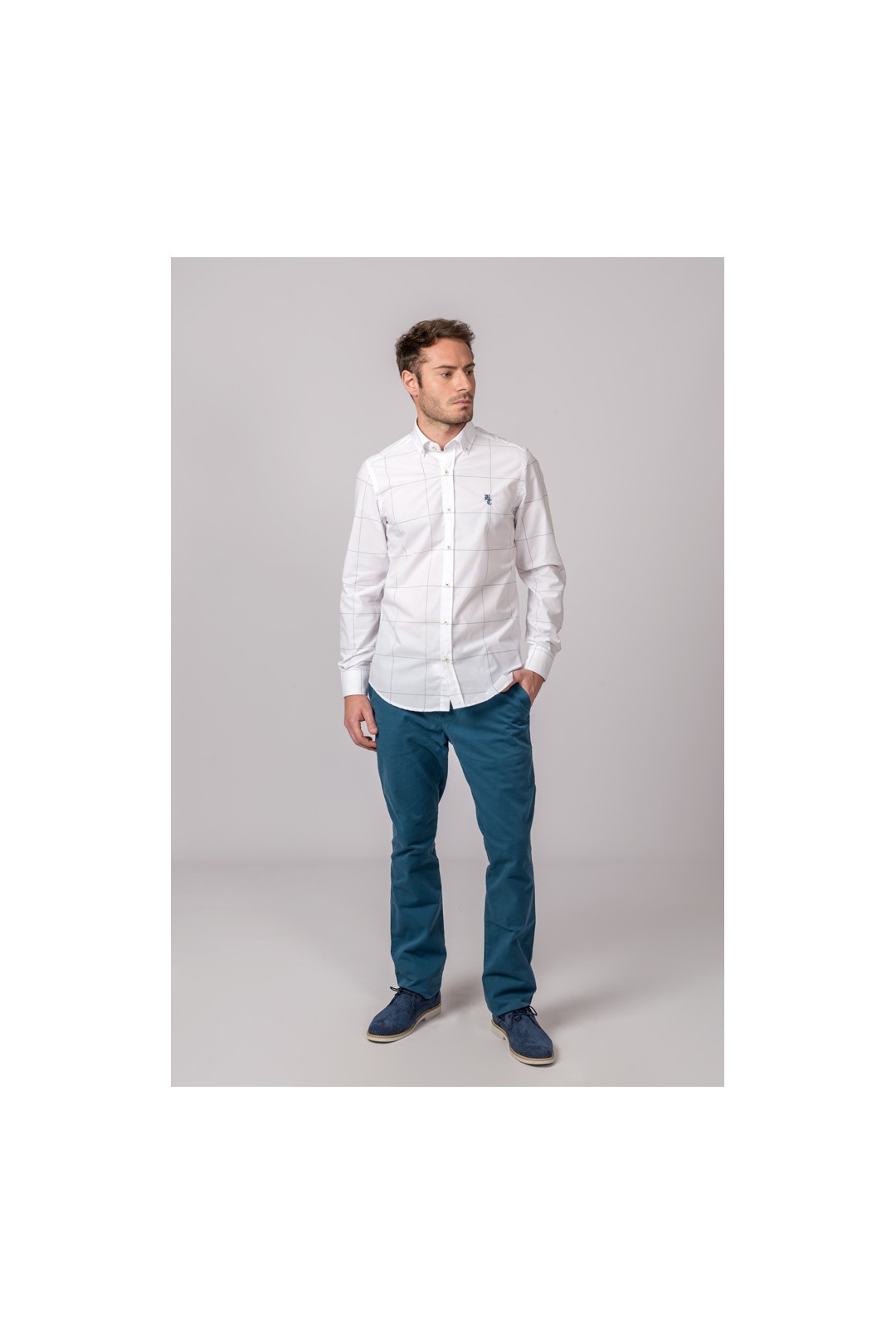 CHEMISE BLANCHE CARREAUX FINS VERTS