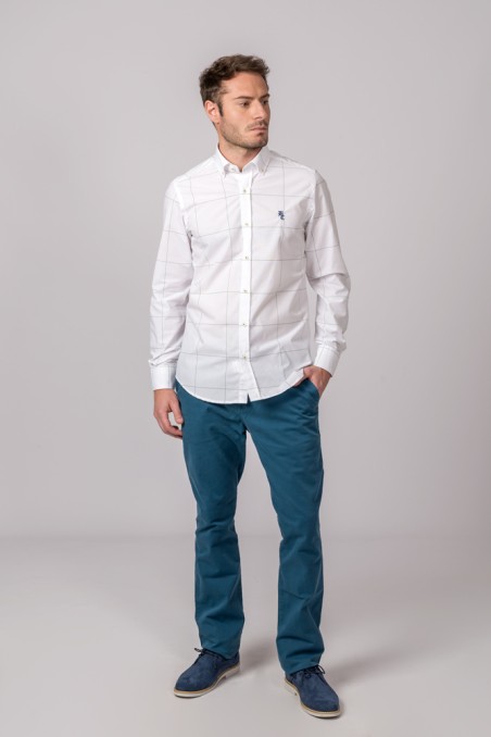 CHEMISE BLANCHE CARREAUX FINS VERTS