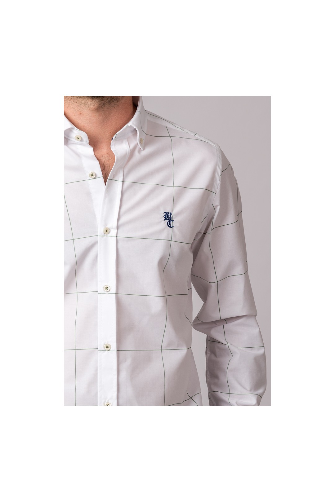 CAMISA BLANCA CUADRO FINO VERDE