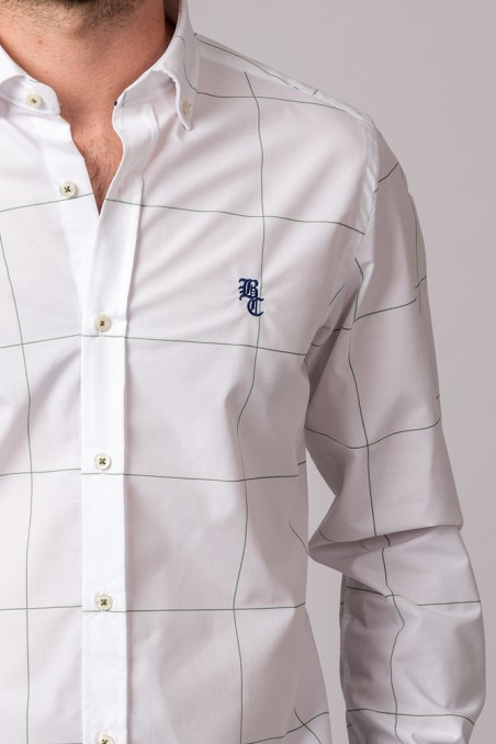 CAMISA BLANCA CUADRO FINO VERDE