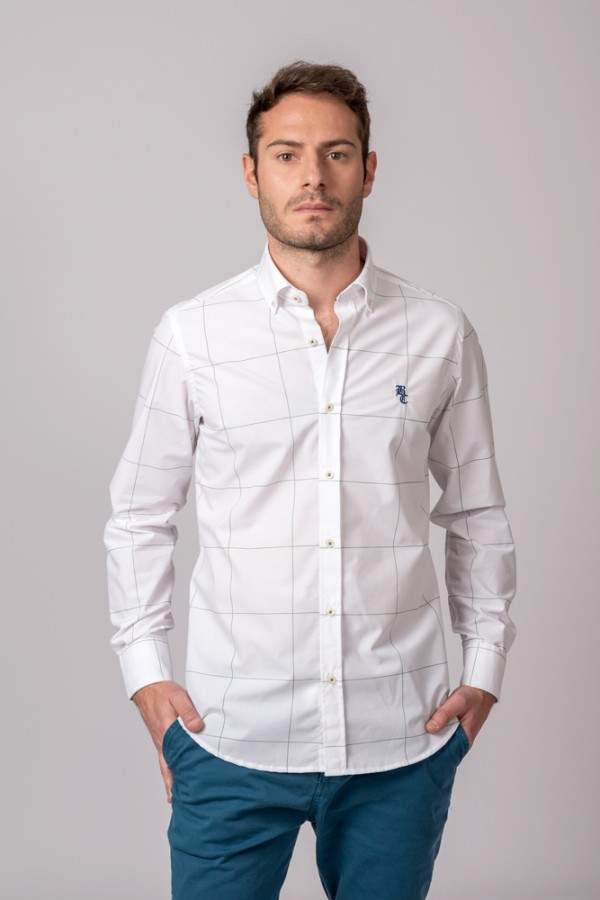 CAMISA BLANCA CUADRO FINO VERDE