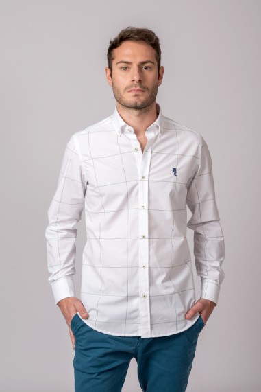 CAMISA BLANCA CUADRO FINO VERDE