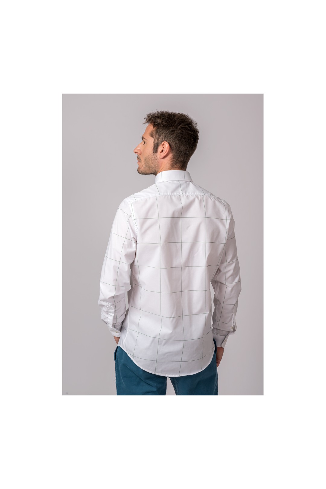 CAMISA BLANCA CUADRO FINO VERDE