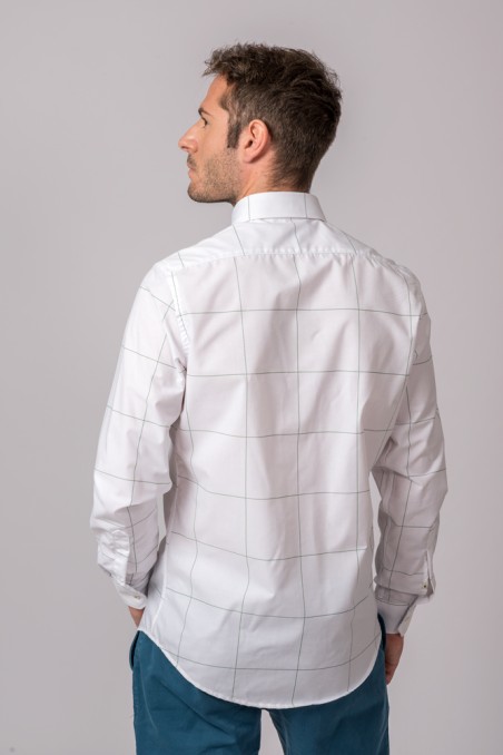 CAMISA BLANCA CUADRO FINO VERDE