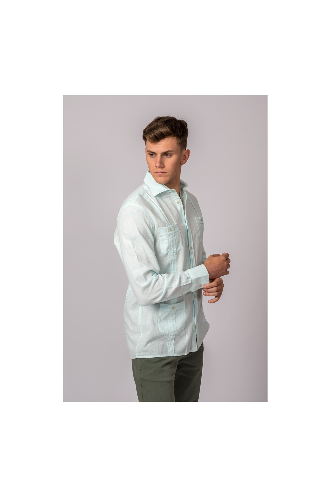 CHEMISE GUAYABERA VERT D'EAU