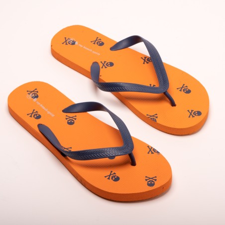 CHANCLA CALAVERA NARANJA Y AZUL