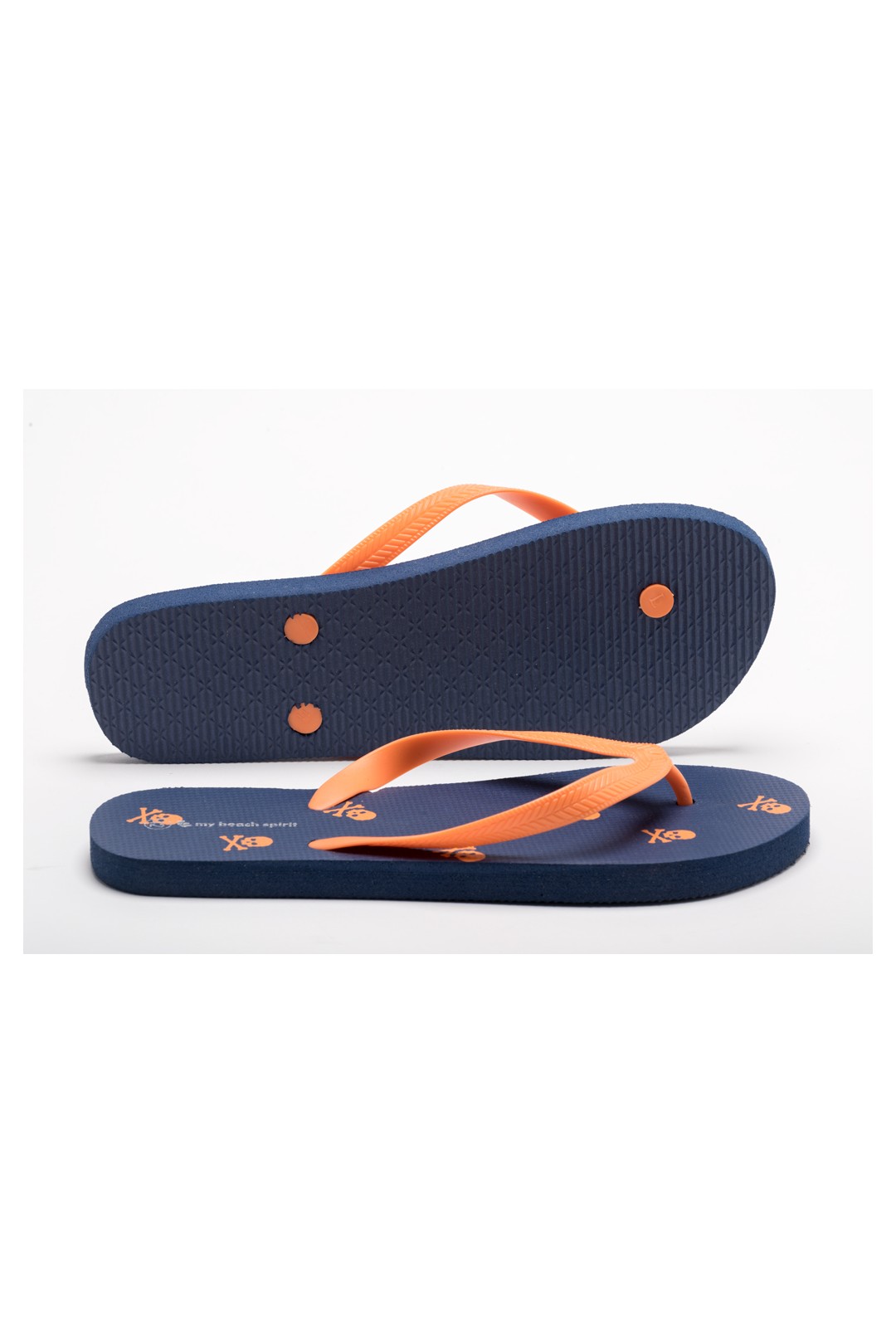 CHANCLA CALAVERA AZUL Y NARANJA