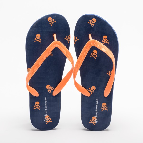 CHANCLA CALAVERA AZUL Y NARANJA 2