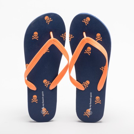 TONGS TÊTE DE MORT BLEU ET ORANGE