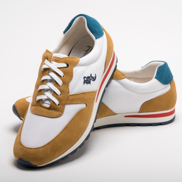 Calzado para hombre sneaker deportiva mostaza y blanca