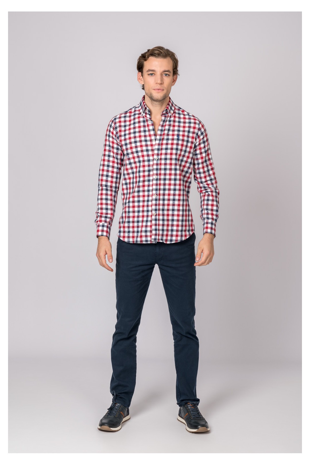 CAMISA CUADROS ROJO, MARINO Y BLANCO