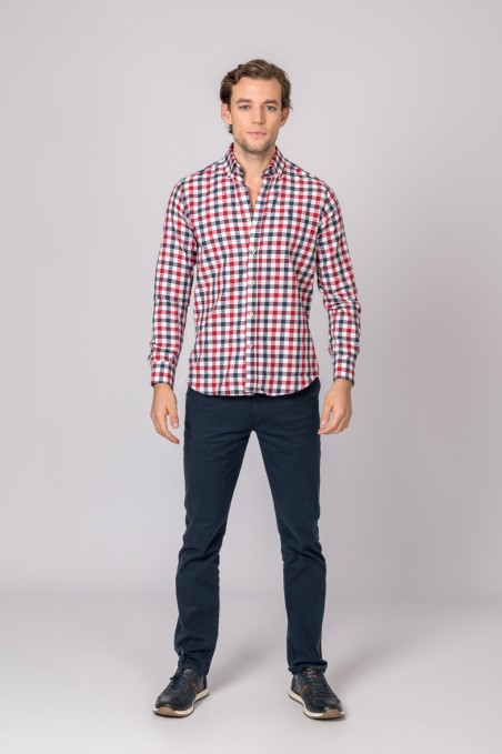 CHEMISE À CARREAUX ROUGE, MARINE ET BLANC