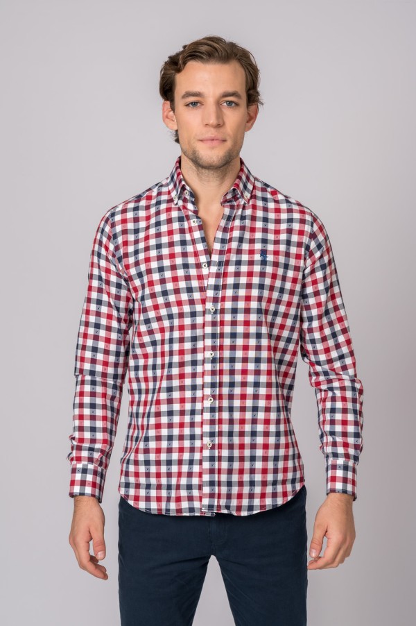CAMISA CUADROS ROJO, MARINO Y BLANCO 2