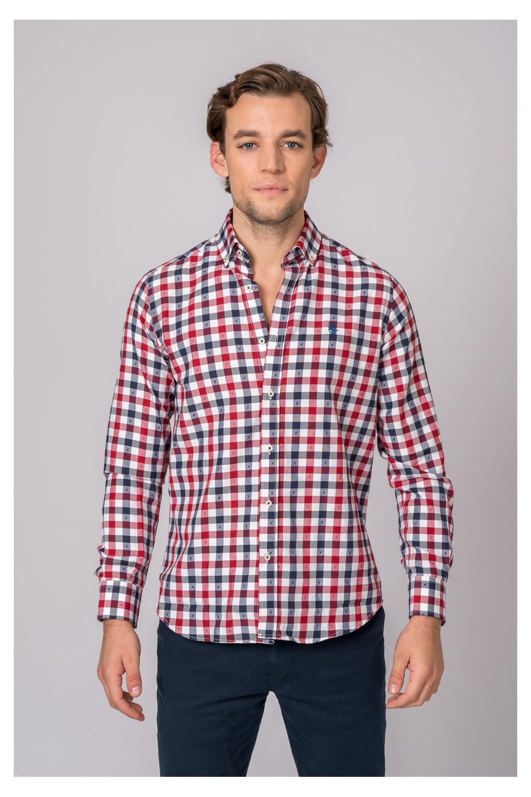 CHEMISE À CARREAUX ROUGE, MARINE ET BLANC