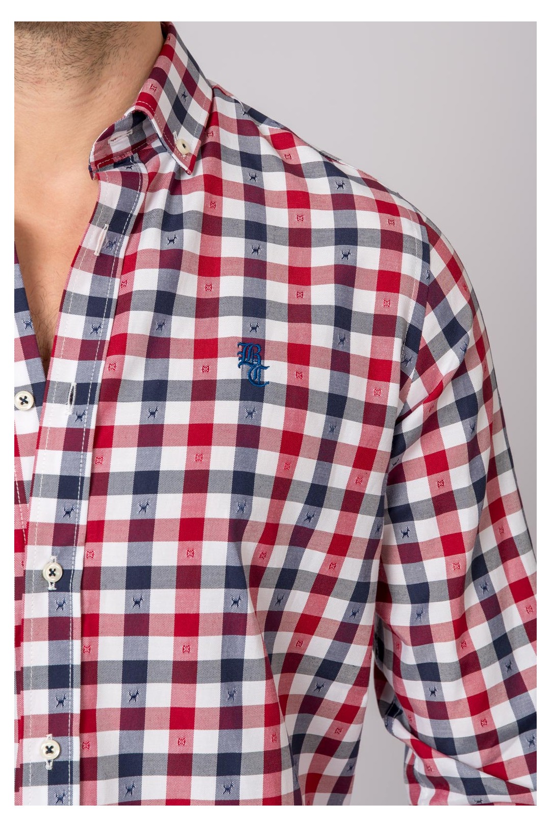 CHEMISE À CARREAUX ROUGE, MARINE ET BLANC