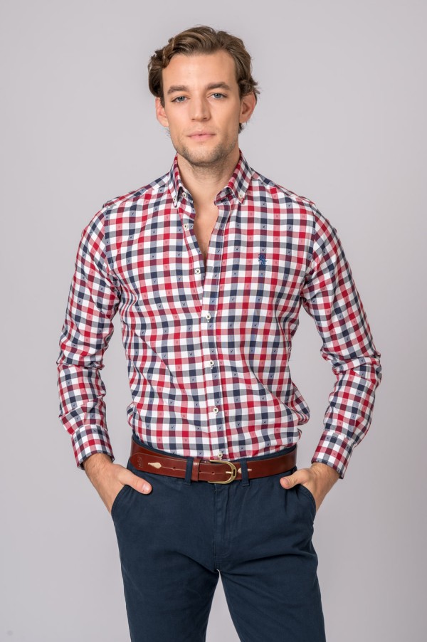 CAMISA CUADROS ROJO, MARINO Y BLANCO