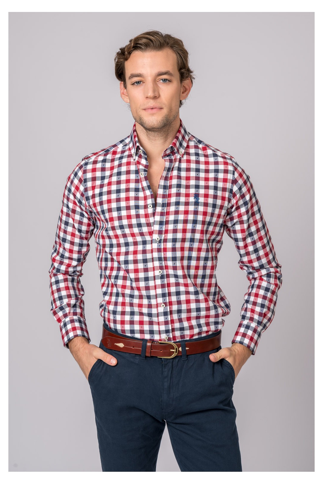 CHEMISE À CARREAUX ROUGE, MARINE ET BLANC