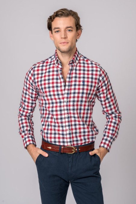 CAMISA CUADROS ROJO, MARINO Y BLANCO