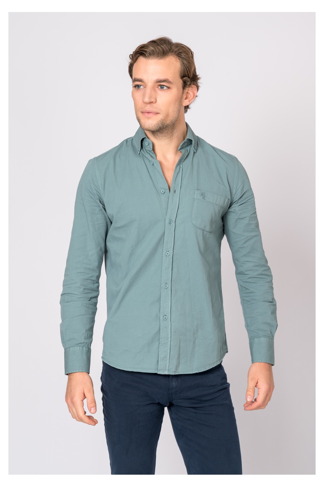 CHEMISE EN SERGÉ BLEU-GRIS