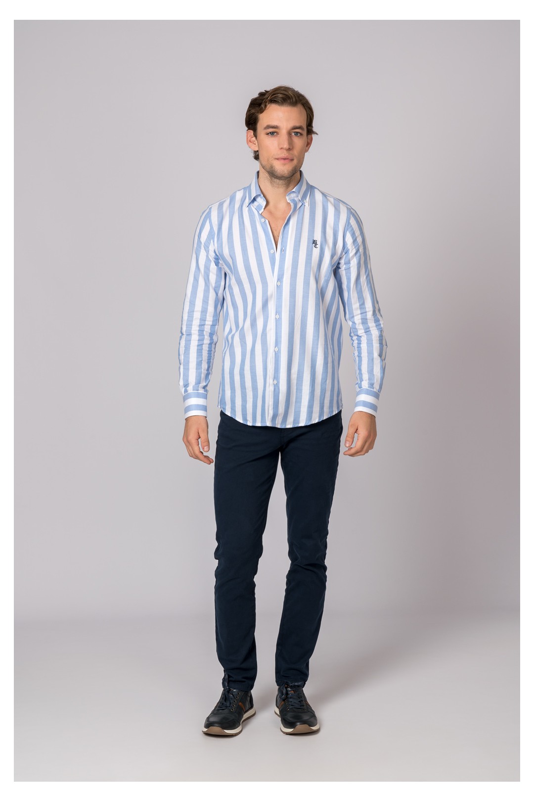 CAMISA RAYAS CELESTE Y BLANCO