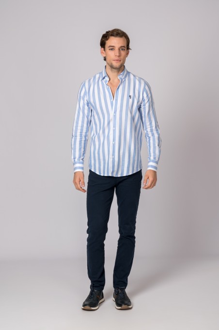 CAMISA RAYAS CELESTE Y BLANCO