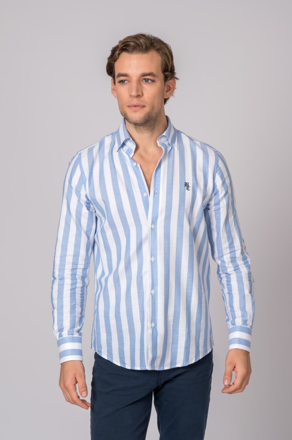 CAMISA RAYAS CELESTE Y BLANCO 2