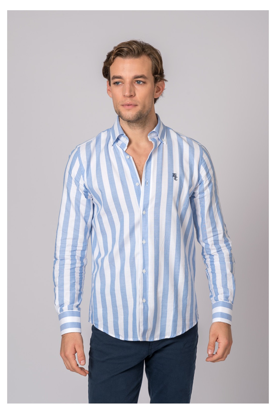 CAMISA RAYAS CELESTE Y BLANCO