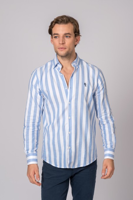 CAMISA RAYAS CELESTE Y BLANCO