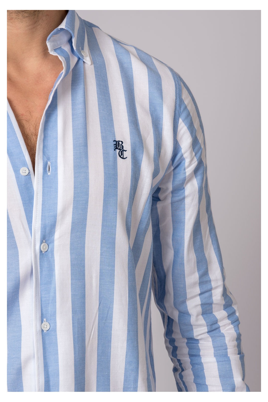 CAMISA RAYAS CELESTE Y BLANCO