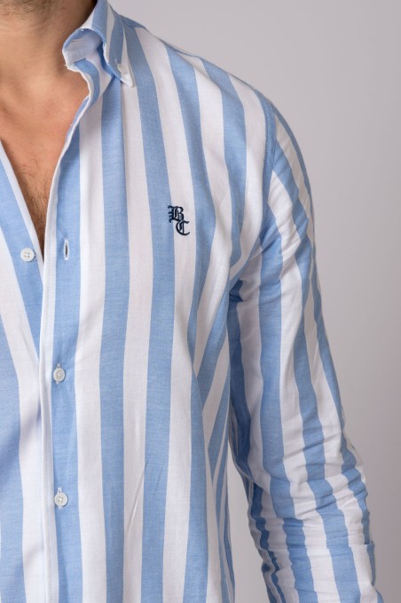 CHEMISE À RAYURES BLEU CLAIR ET BLANC