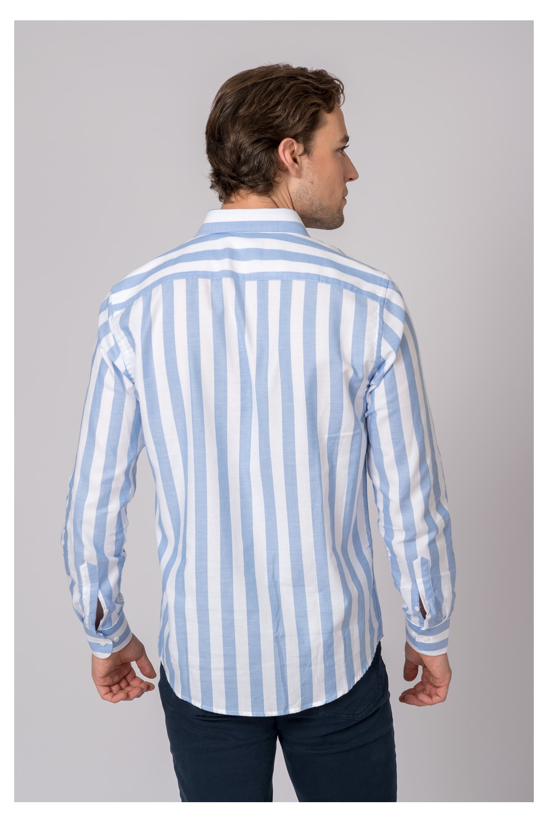 CAMISA RAYAS CELESTE Y BLANCO