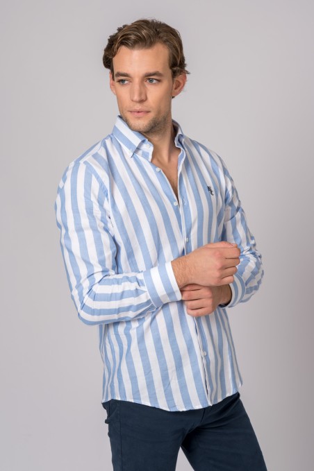 CAMISA RAYAS CELESTE Y BLANCO