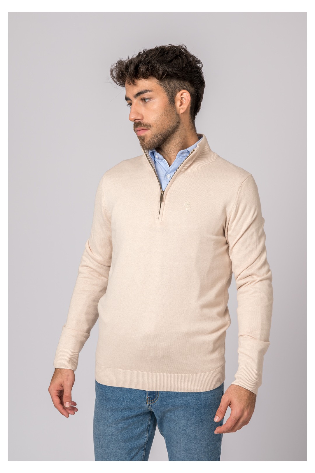 PULL BEIGE À COL ZIPPÉ