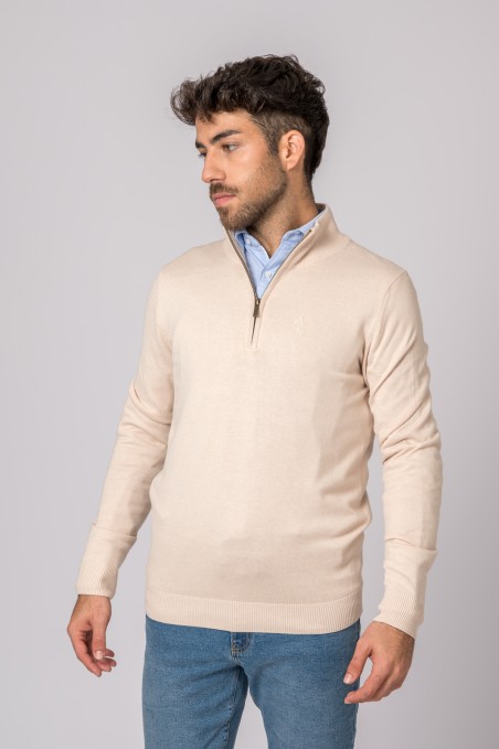 PULL BEIGE À COL ZIPPÉ