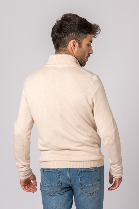 PULL BEIGE À COL ZIPPÉ