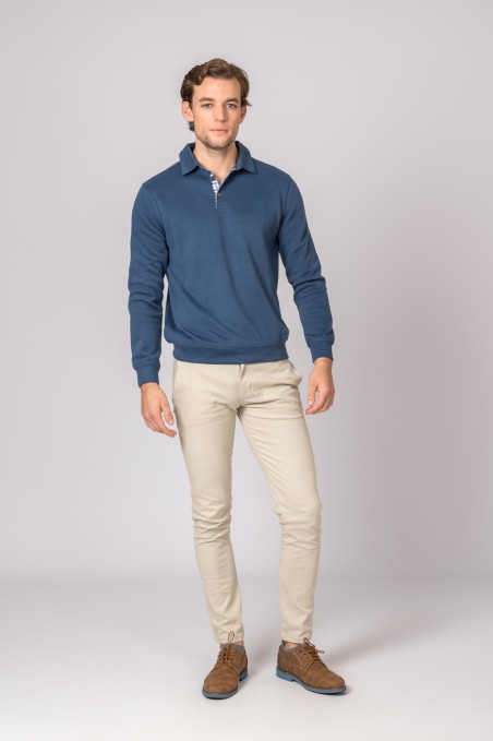 POLO À MANCHES LONGUES BLEU