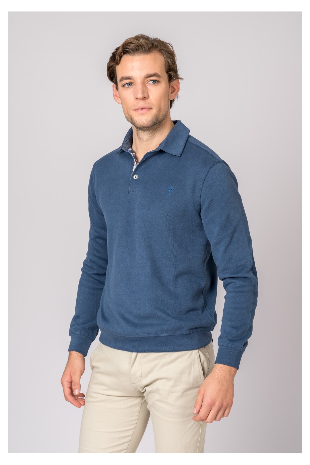 POLO À MANCHES LONGUES BLEU