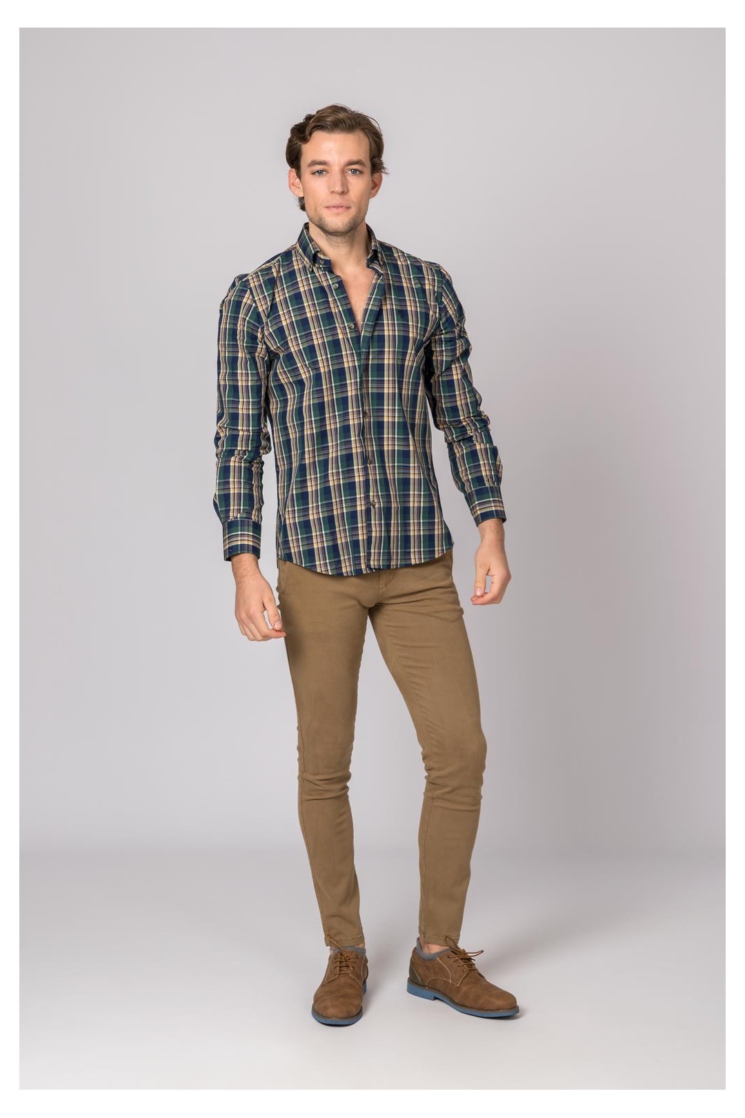 CAMISA A CUADROS VERDE, MARRÓN Y MARINO