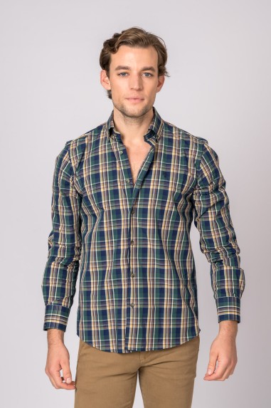CAMISA A CUADROS VERDE, MARRÓN Y MARINO