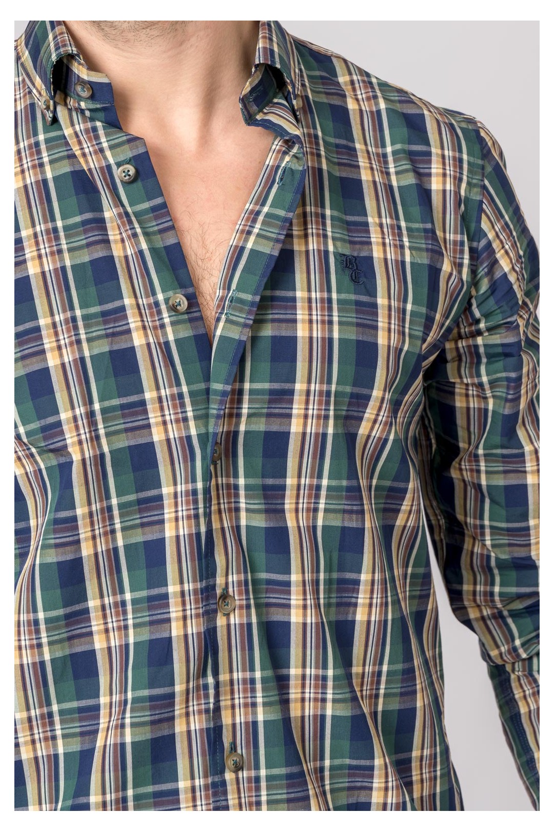 CAMISA A CUADROS VERDE, MARRÓN Y MARINO