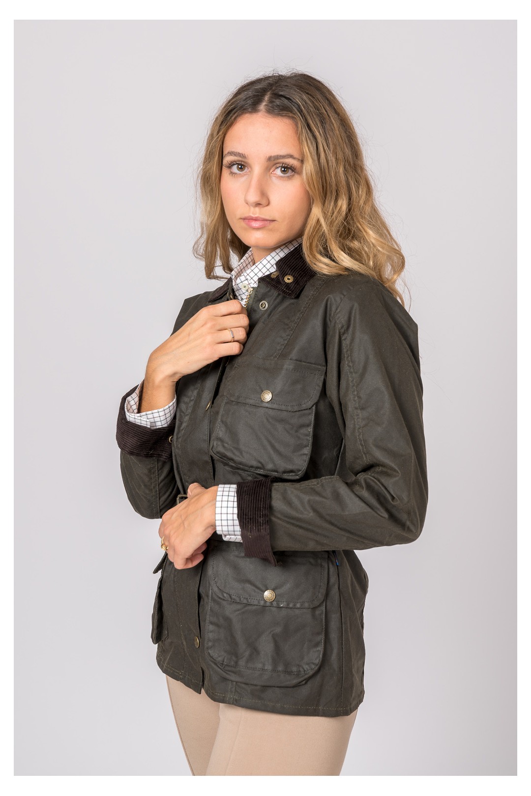 CHAQUETA ENCERADA WOMAN 4 BOLSILLOS VERDE