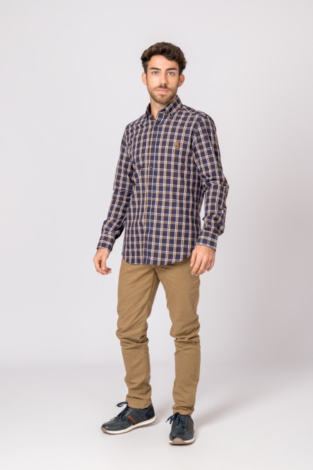 CAMISA CUADROS MARINO Y NARANJA