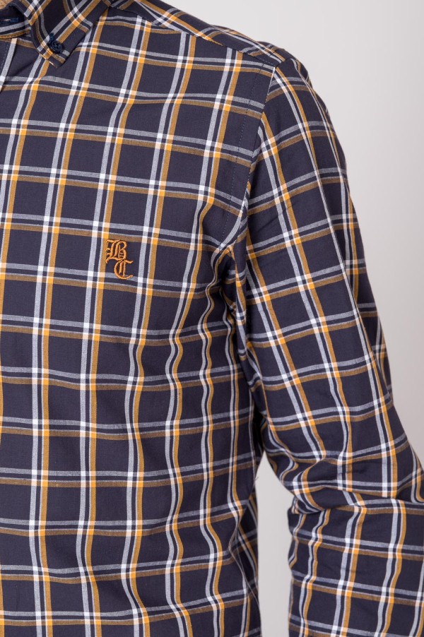 CAMISA CUADROS MARINO Y NARANJA 2