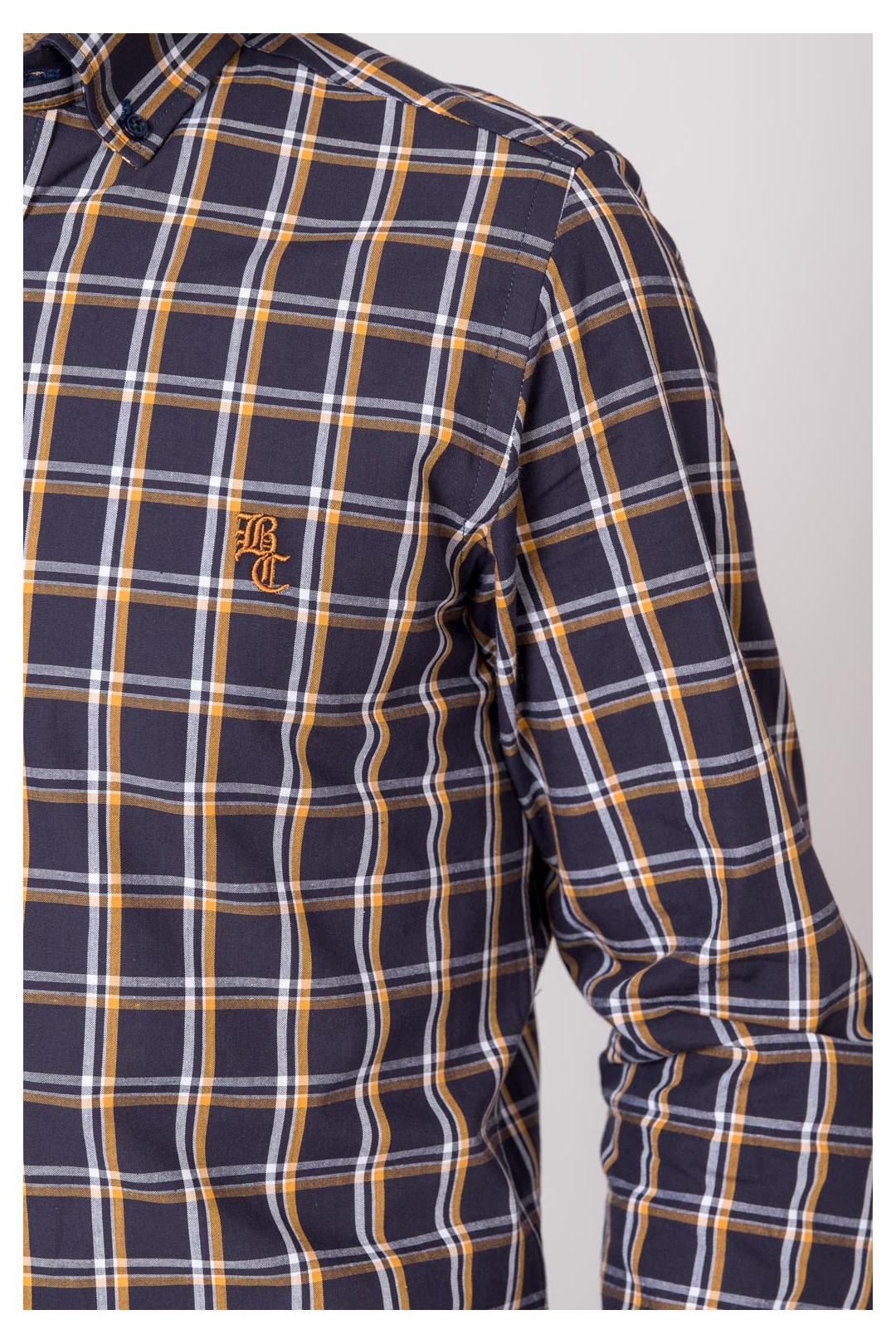 CAMISA CUADROS MARINO Y NARANJA