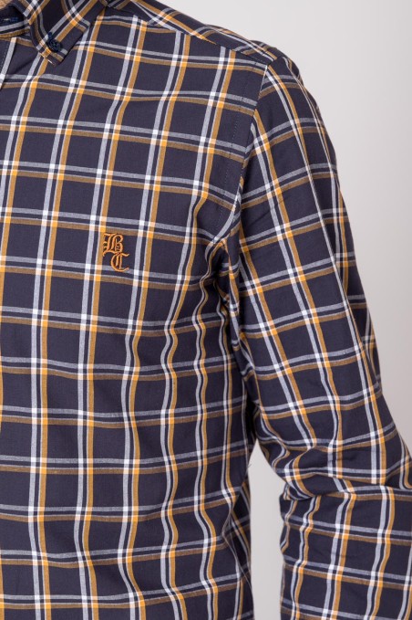 CAMISA CUADROS MARINO Y NARANJA