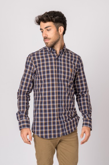 CAMISA CUADROS MARINO Y NARANJA