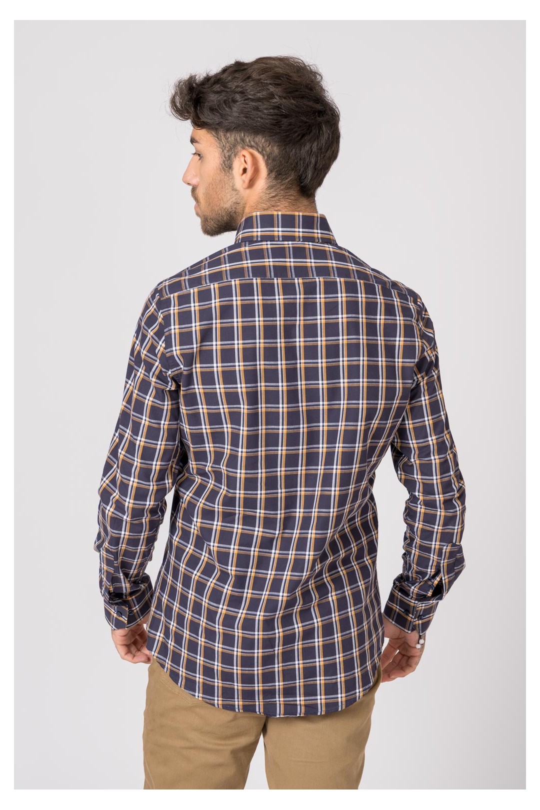CAMISA CUADROS MARINO Y NARANJA